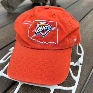 ‘47 Brand Oklahoma City Thunder Clean Up cap hat OKC Orange Sunset OK outline